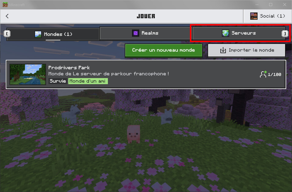 Menu de jeu de Minecraft