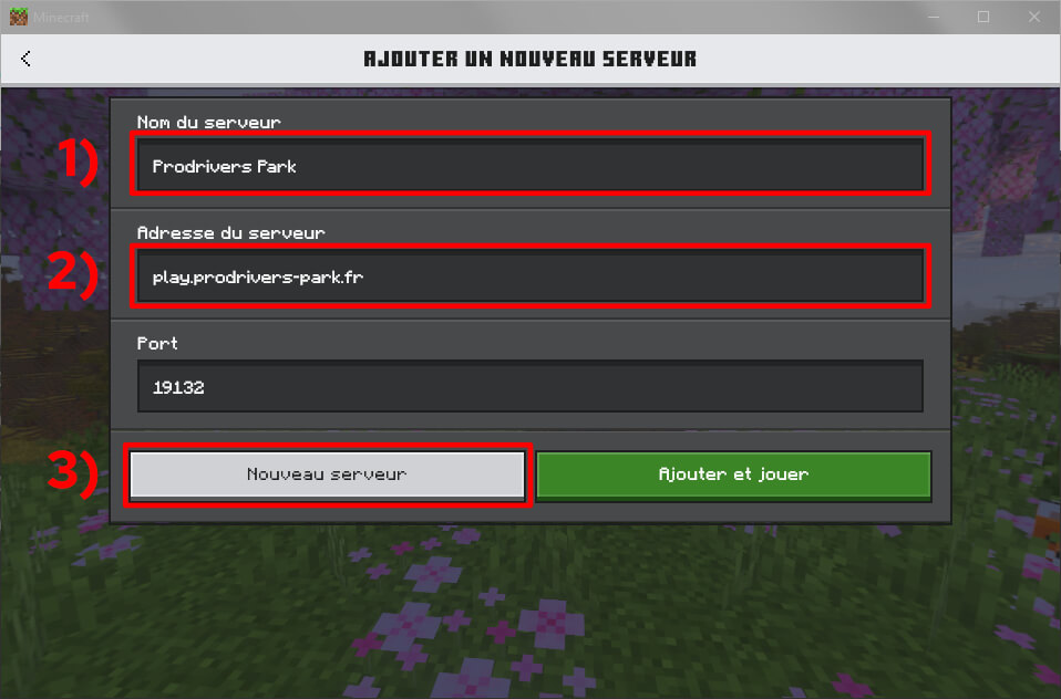 Menu des serveurs de Minecraft