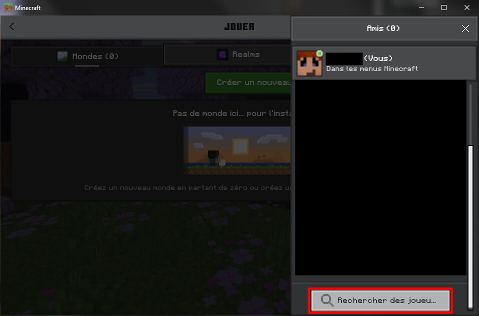 Menu social de Minecraft