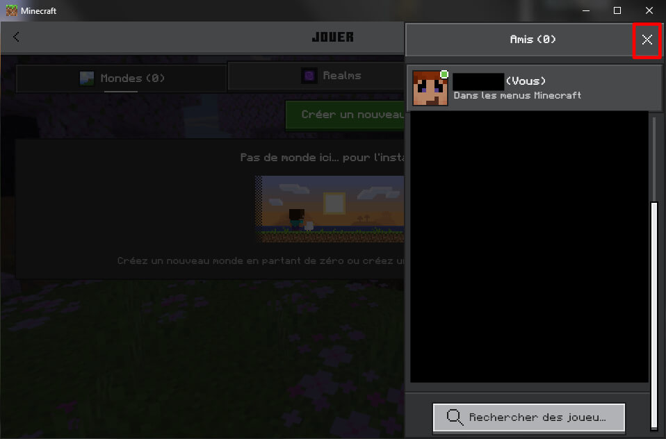 Menu social de Minecraft avec ami ajouté